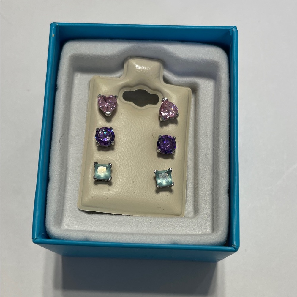 50% off. Children’s Purple, Green Pink Stud Earrings Set